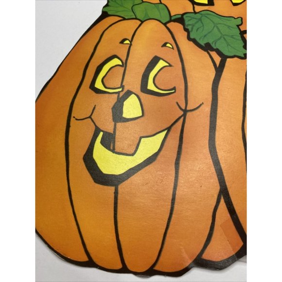 Vintage Halloween Decorations Cardstock Decor Pumpkin Two Sided Velvet - Picture 2 of 7